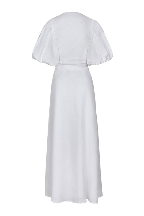 Ermita Linen Embroidered Midi Dress / White